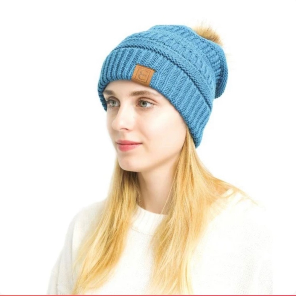 CC Chic Beanie Pom Pom Hat Sky Blue